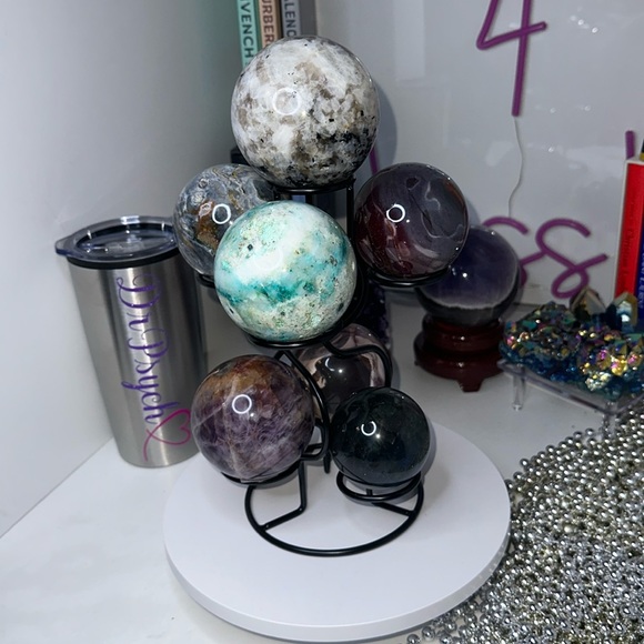 Black Multi-Sphere Tower Holder Crystals Rocks Precious Gem Spheres Price for 1 - Picture 2 of 11